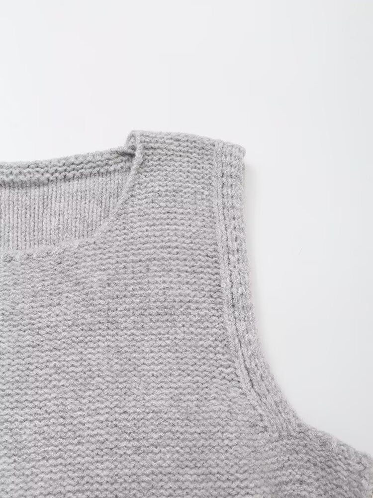 Women Sleeveless Sweater Vest Simple Side Bow Button