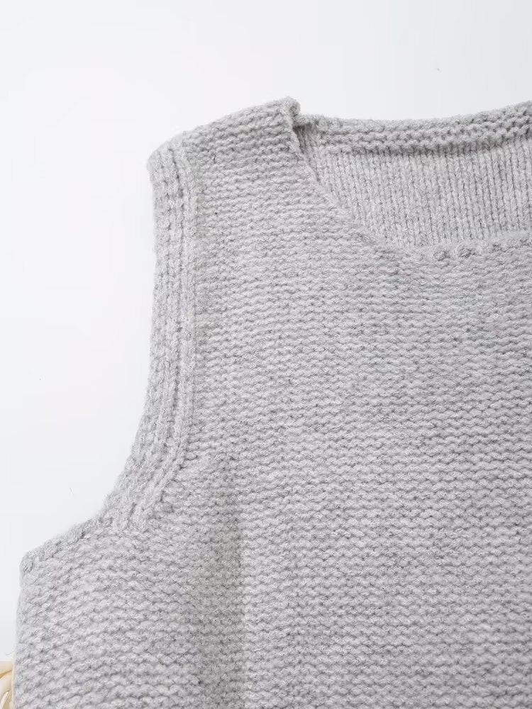 Women Sleeveless Sweater Vest Simple Side Bow Button