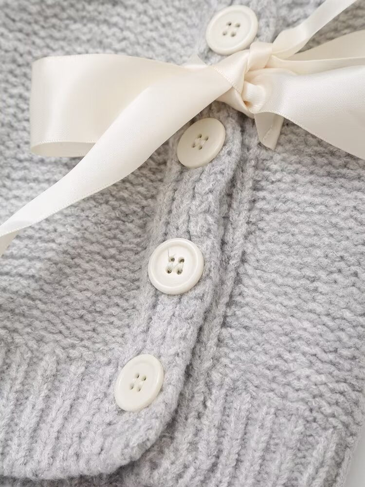 Women Sleeveless Sweater Vest Simple Side Bow Button