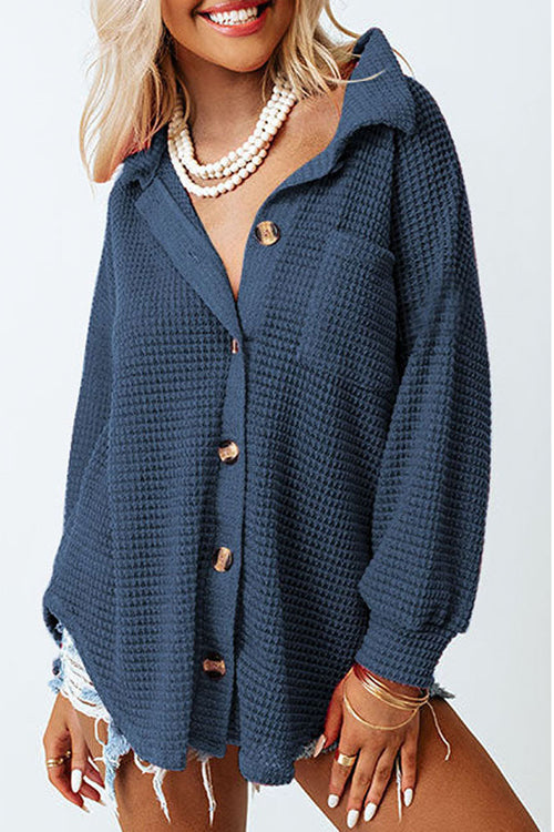Keep It Up Button Down Long Sleeve Shacket - 9 Colors Navy