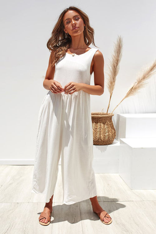 Always Thriving V-back Casual Tank Jumpsuit - 6 Colors White