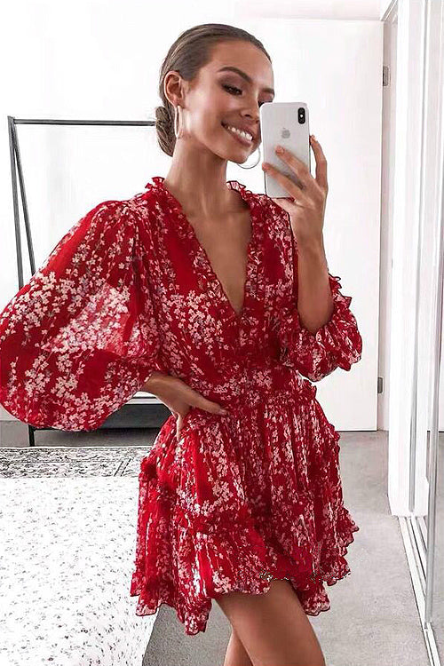 Love is Life Ruffled Printed Mini Dress - 3 Colors Red