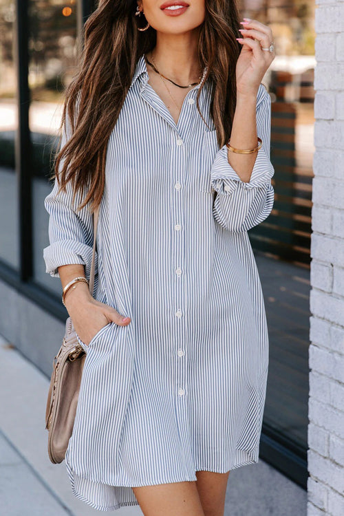 Stay Sunny Long Sleeve Shirt Mini Dress - 4 Colors Stripe