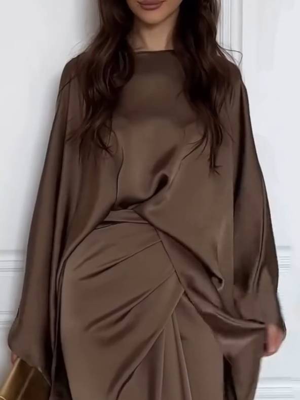 Minimalist Loose Shirt And Lace-up Skirt Suit-Shirt Brown