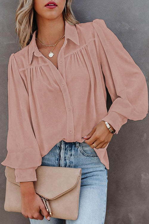 Crush Ready Button Down Long Sleeve Top Pink