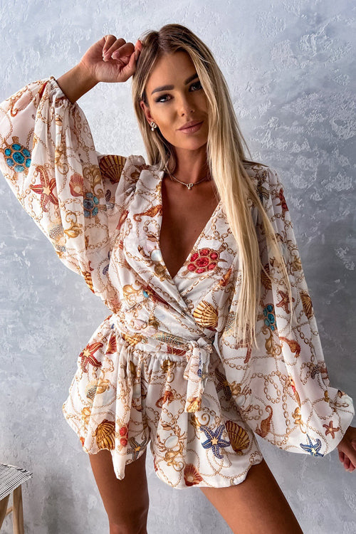 Sunny Days Ahead Printed Wrap Romper - 4 Colors Beige