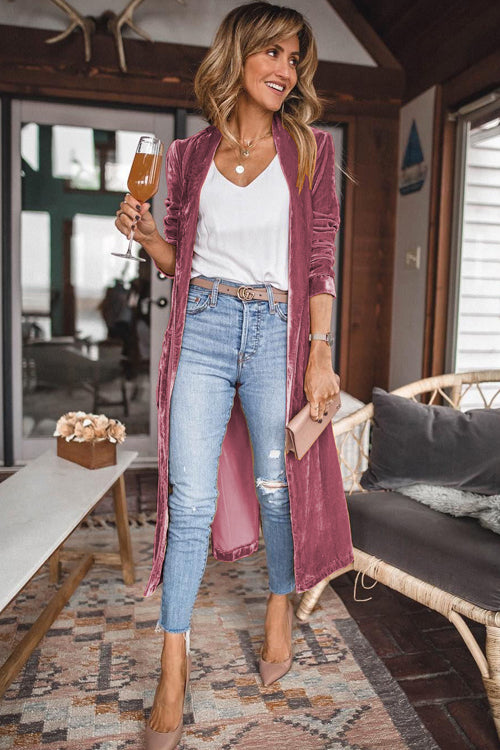 Live In Joy Velvet Long Sleeve Coat - 7 Colors Pink