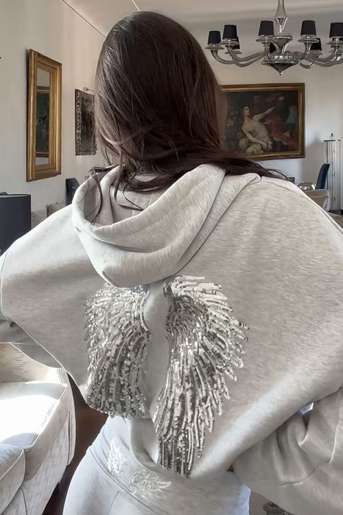 Casual Energy Sequin Wing Graphic Relaxed Hoodie