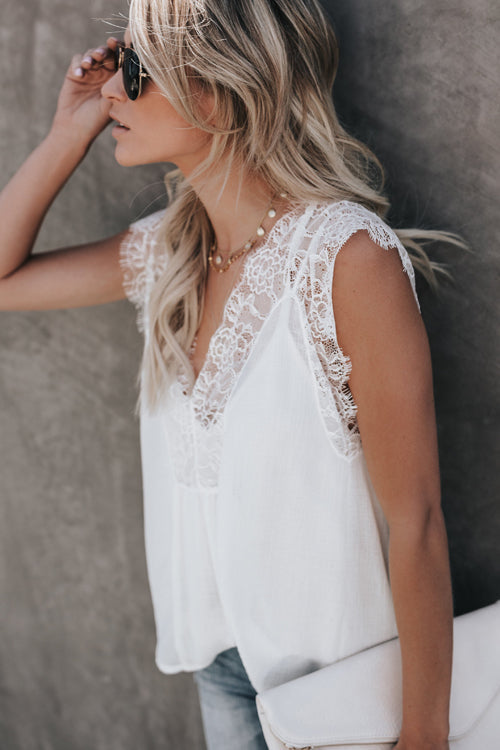 Love Yourself Lace V-neck Two-Piece Top - 4 Colors White