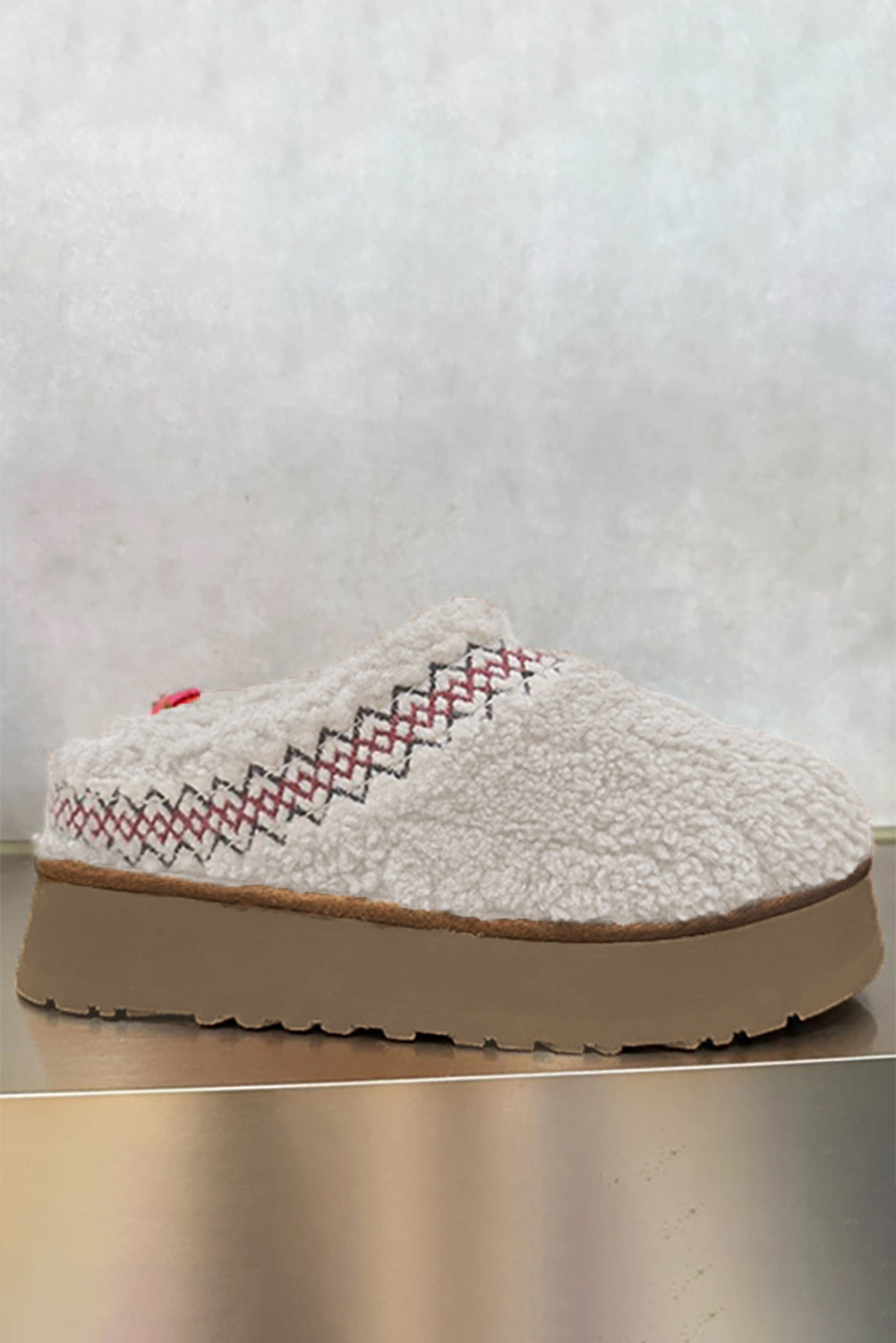 White Suede Contrast Print Plush Thick Sole Snow Boots
