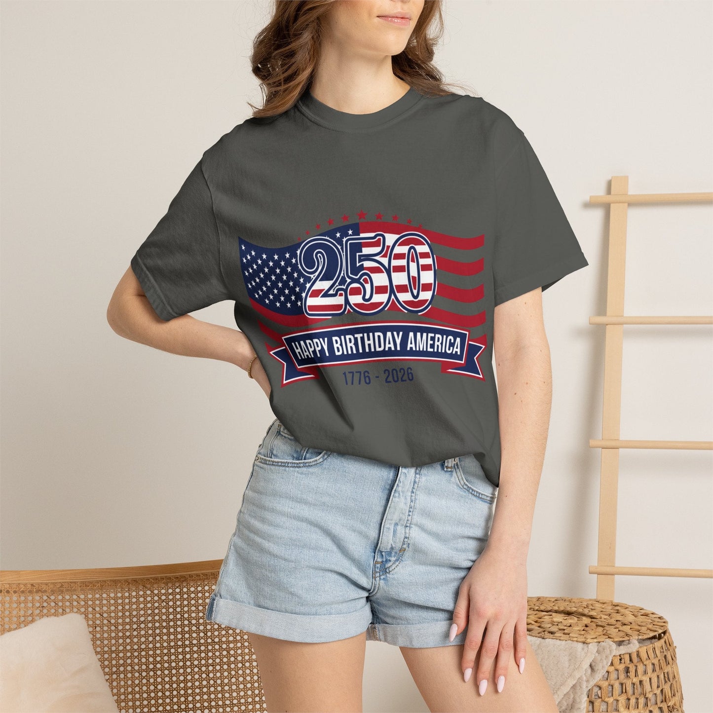 "250 Happy Birthday America 1776-2026" Patriotic 4th of July Tee