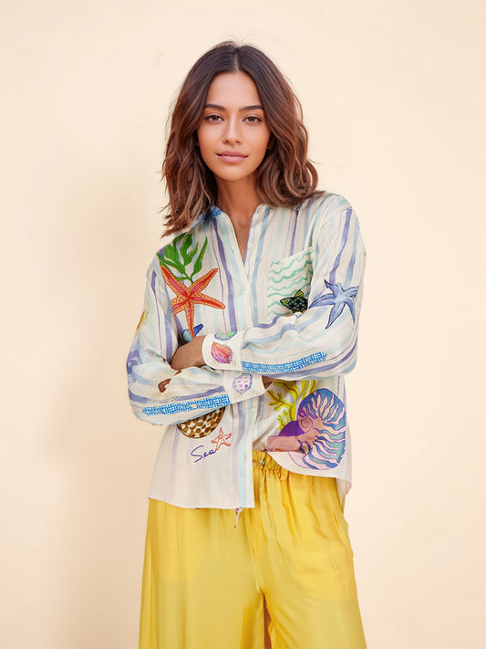 Ocean Theme Print Pants
