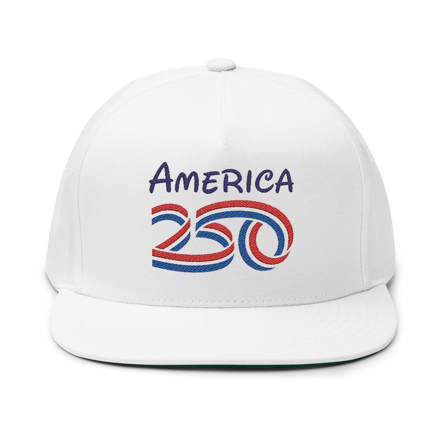 America 250 Embroidered Flat Bill Cap – Patriotic USA Anniversary Snapback