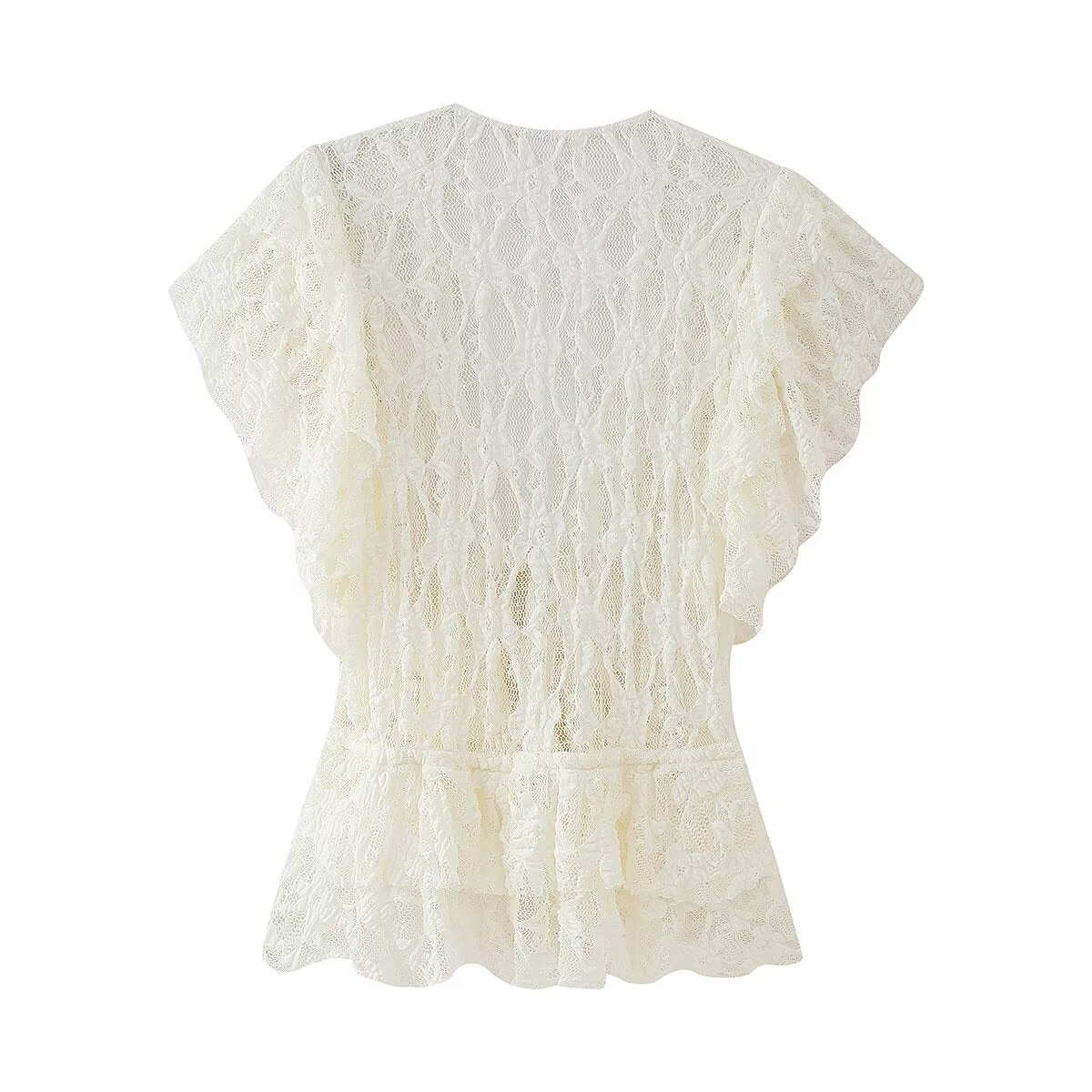 White Lace Bowknot Sleeve Cardigan Lace up Top