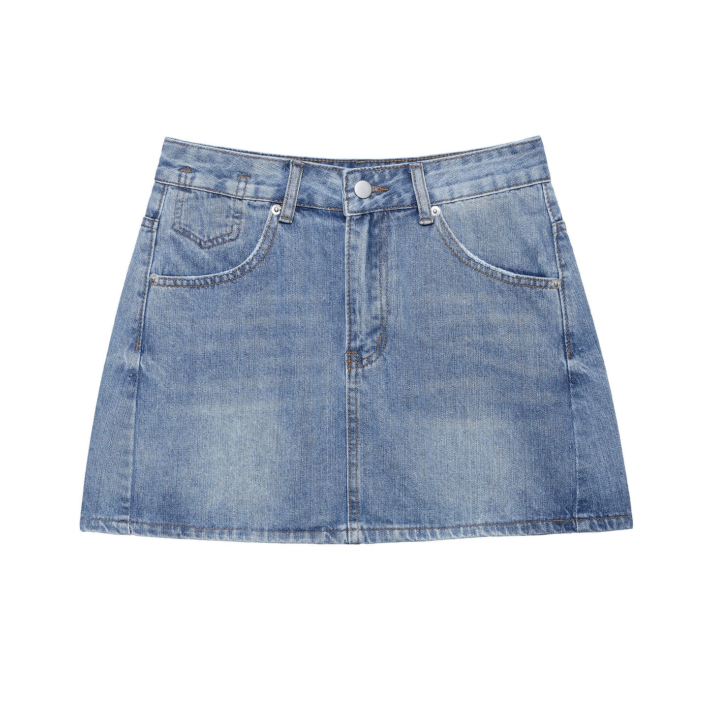 Women Clothing Women Loose A line High Waist Loose Denim Mini Skirt Blue