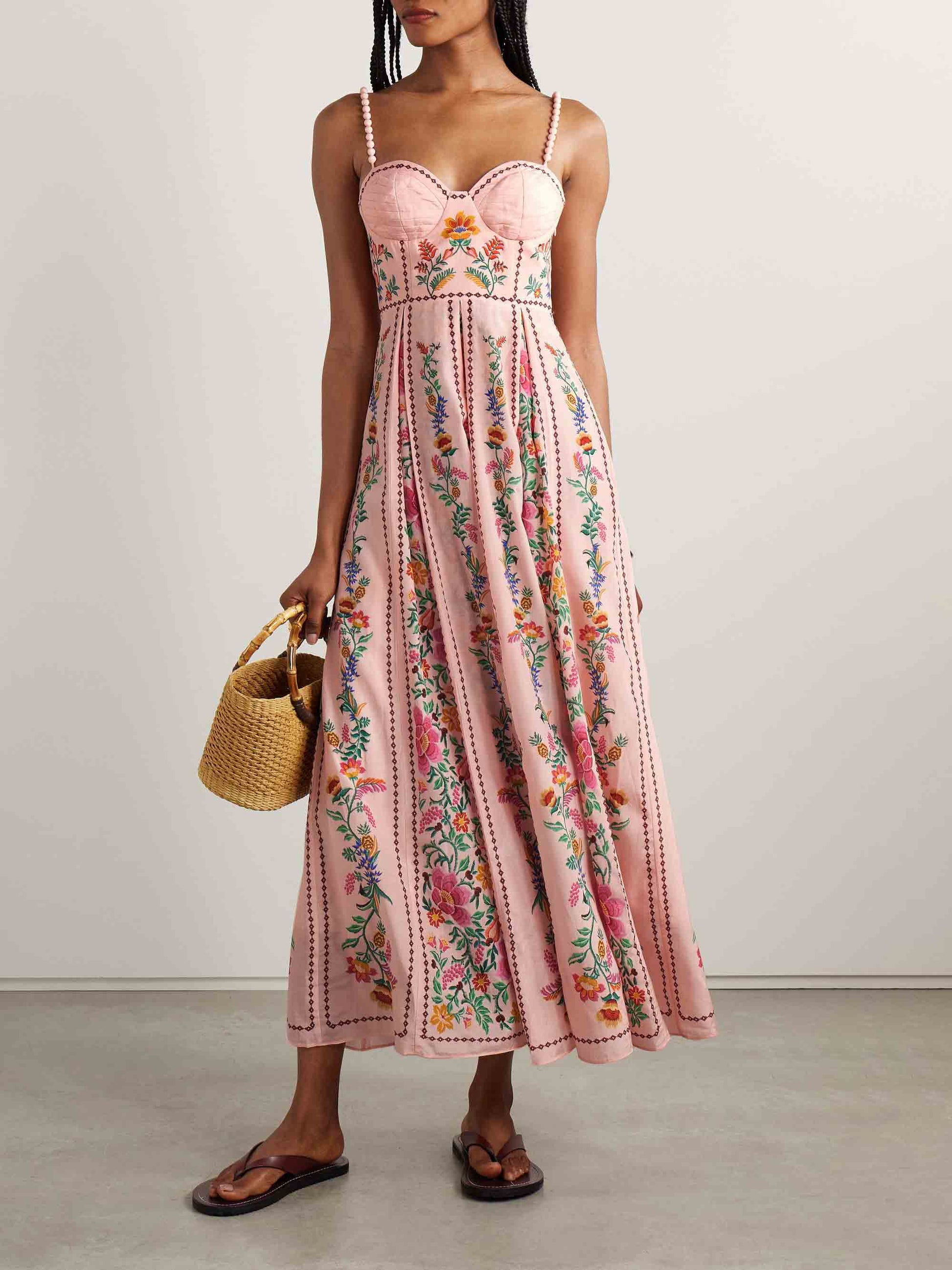 Delicate Sweet Floral Print Maxi Dress Pink