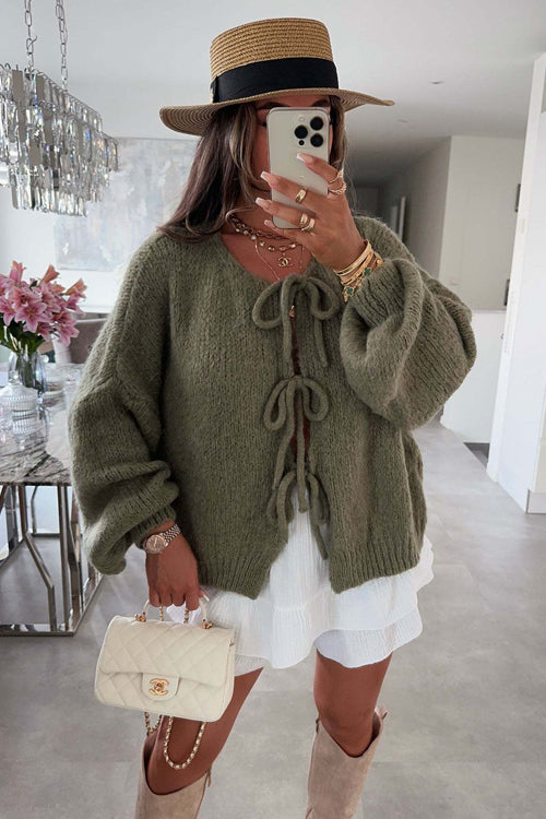 Uniquely Cozy Tie-Front Knit Cardigan Sweater - 4 Colors Olive