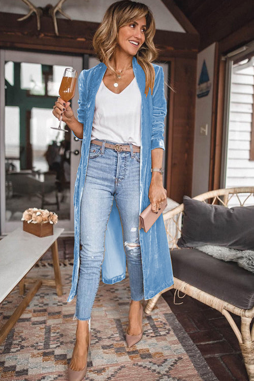 Live In Joy Velvet Long Sleeve Coat - 7 Colors Light Blue
