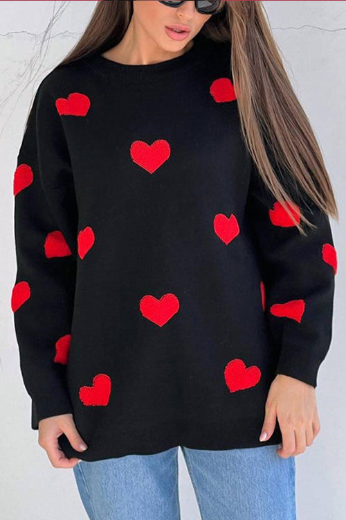 Warmly Adorable Heart Oversized Knit Top - 7 Colors Black