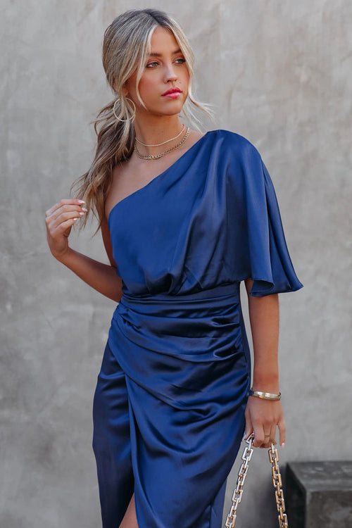 Out For The Day One Shoulder Midi Dress - 5 Colors Royal Blue