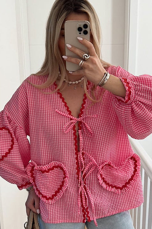 Adorably Elite Tie-Front Gingham Top - 9 Colors Rose Red