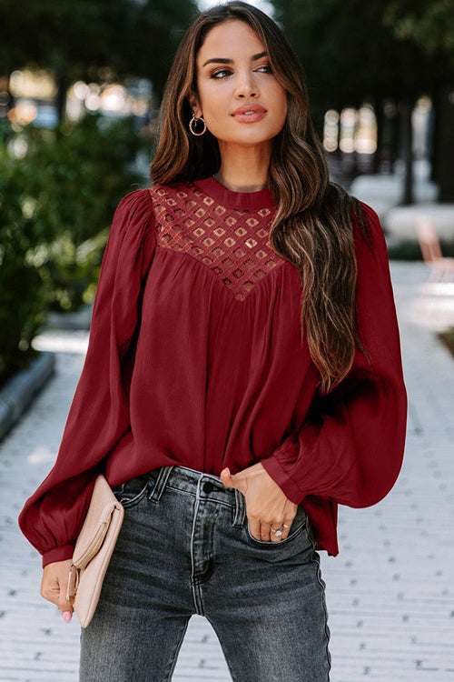 Romantic History Lace Balloon Long Sleeve Top - 6 Colors Wine Red