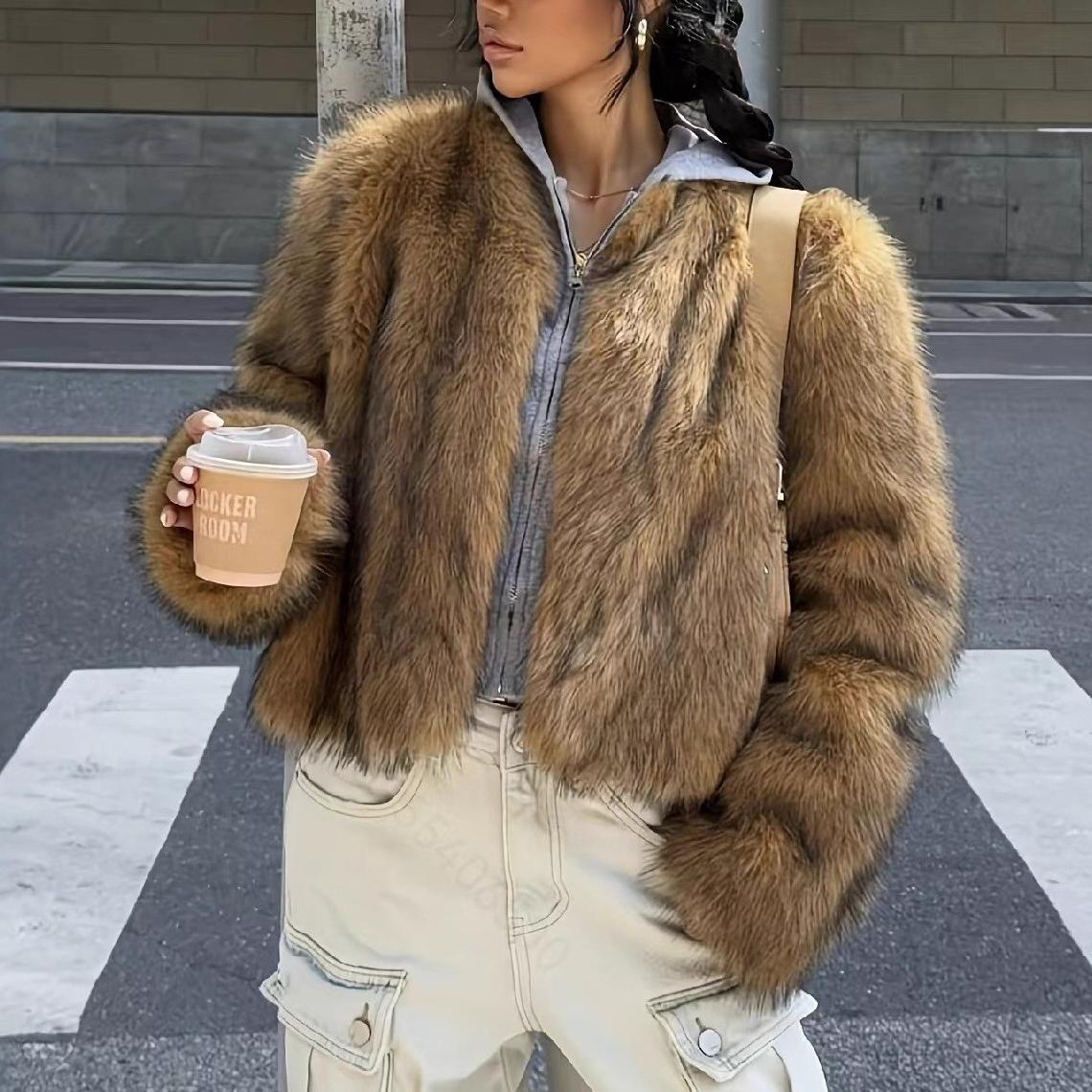 Brown Faux Fur Light Luxury Coat