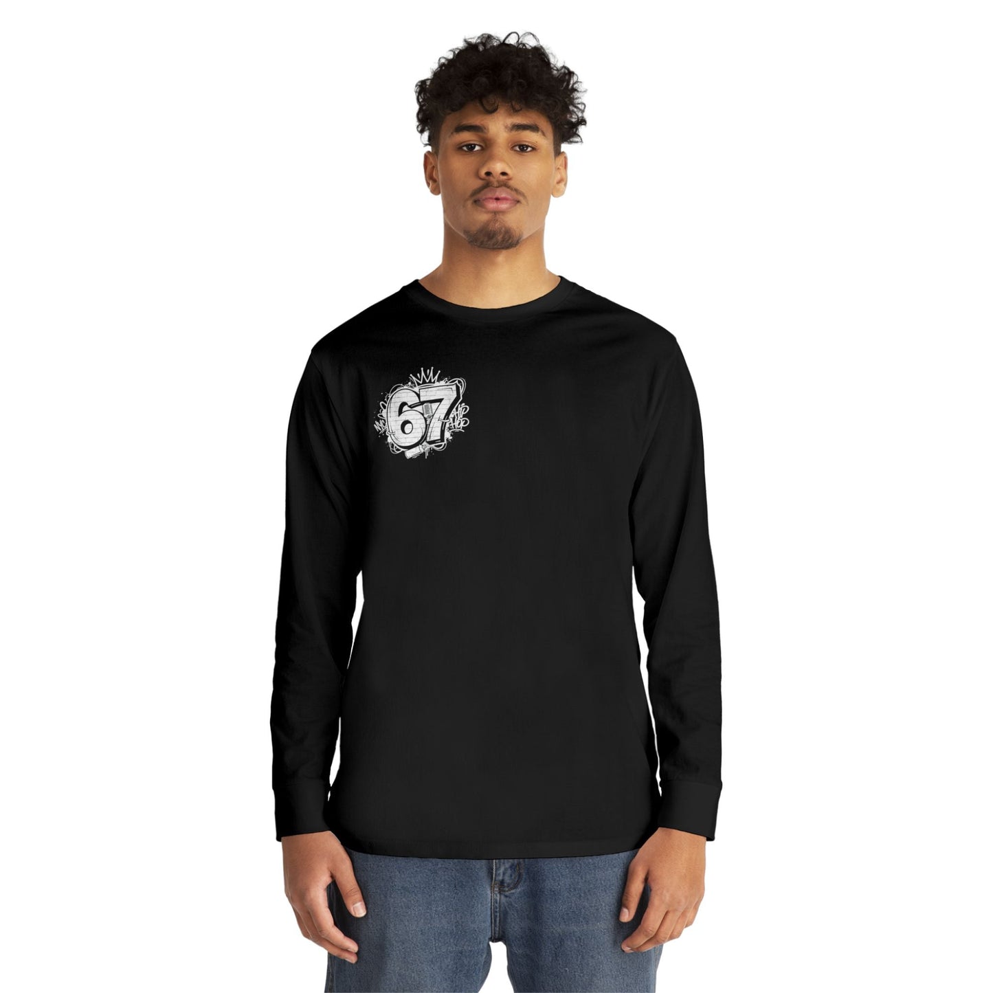 67 Logo Long Sleeve Tee — Retro Streetwear Black Crewneck