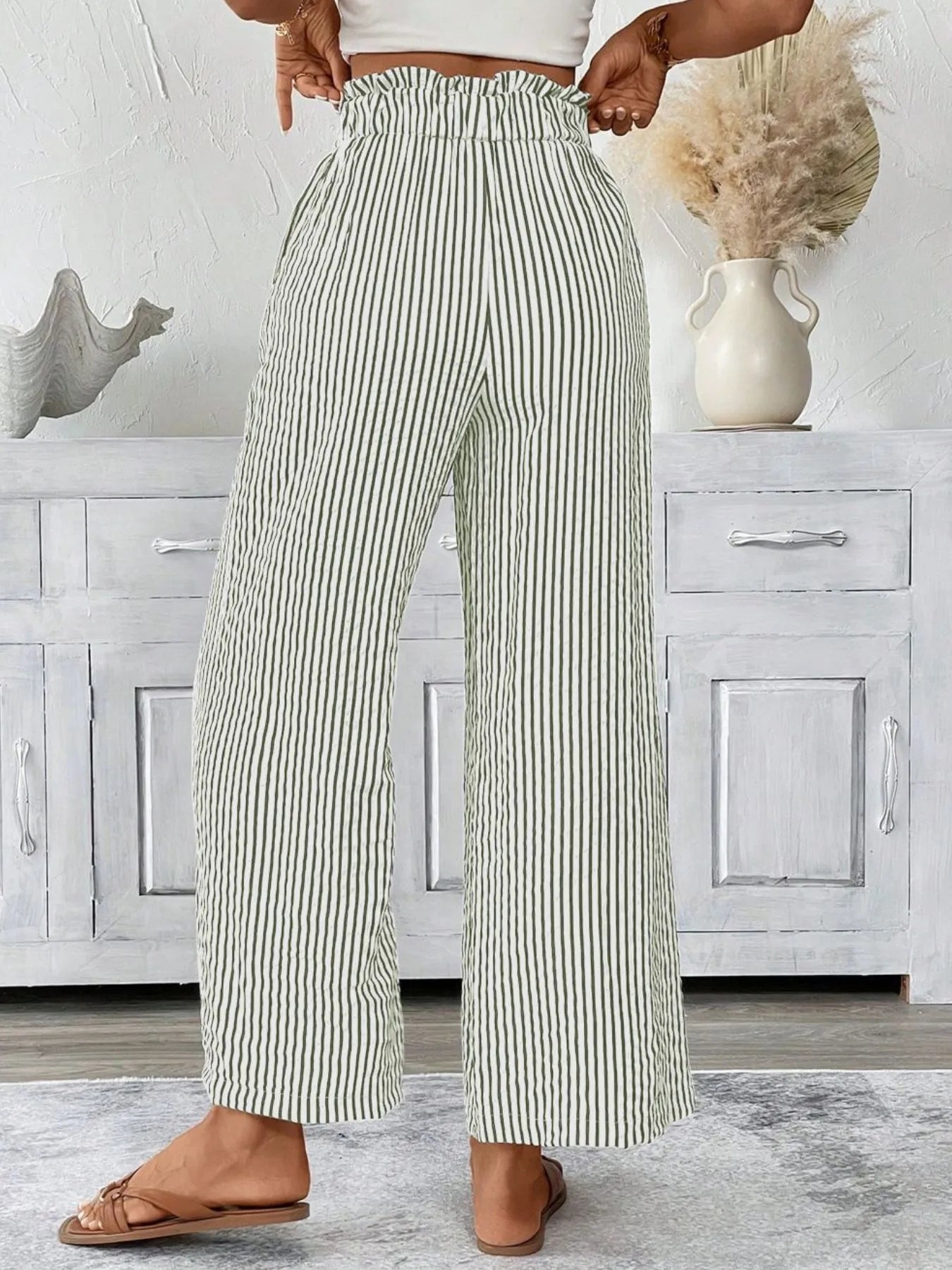 Signature Striped Paper Bag Pants (Full Size)