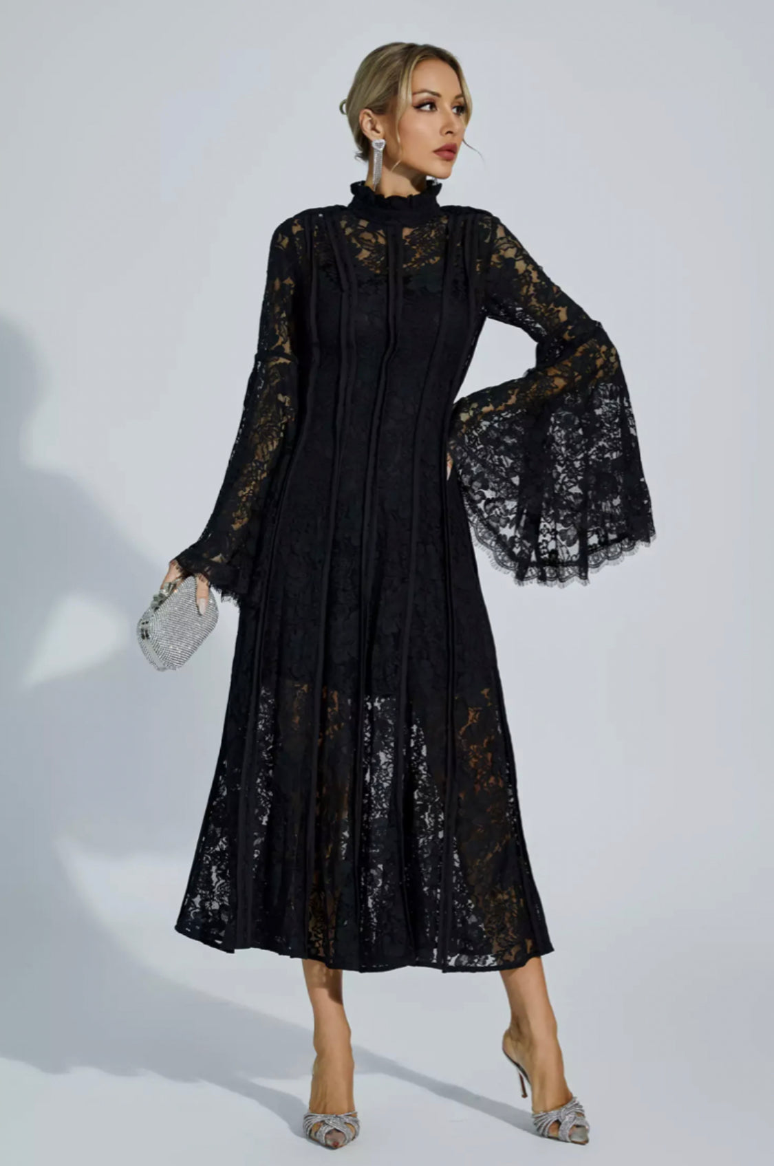 Ava black lace midi dress