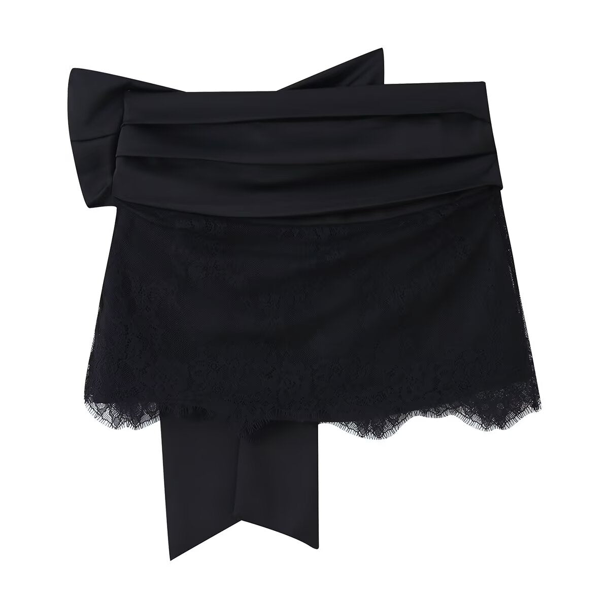 Black Sexy Patchwork Eyelash Lace Bow Mini Skirt