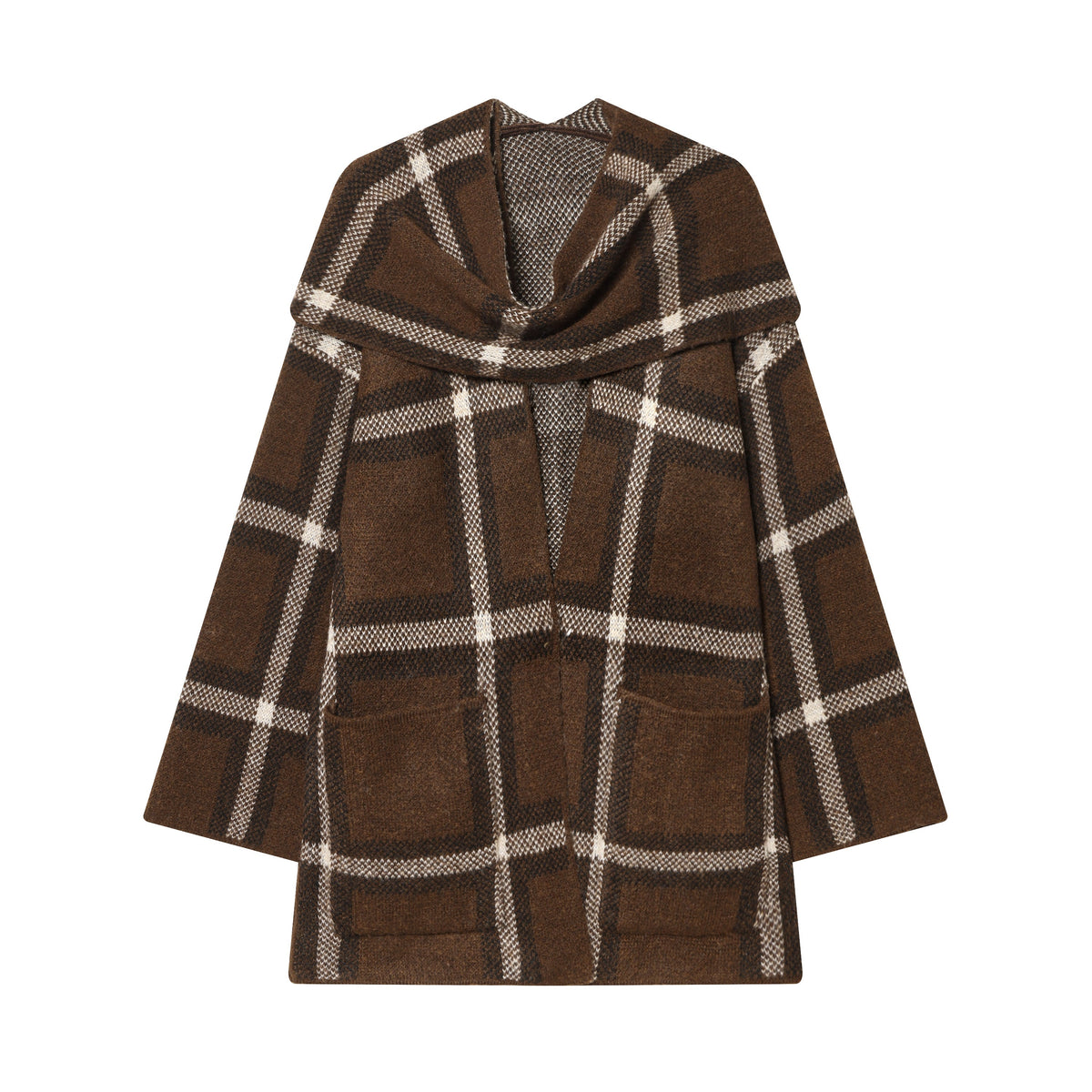 Women Clothing Spring Plaid Scarf Knitted Short Overcoat Coat