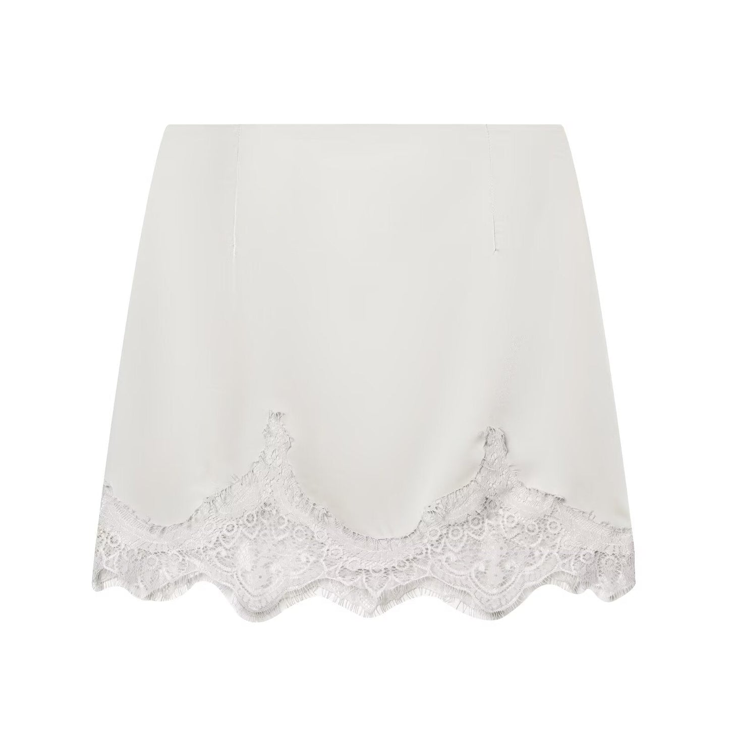 Satin Like Mini Skirt with Lace Trim in Black or Ivory