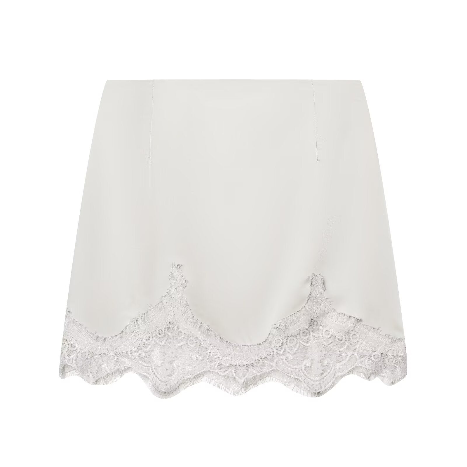 Satin Like Mini Skirt with Lace Trim in Black or Ivory Ivory