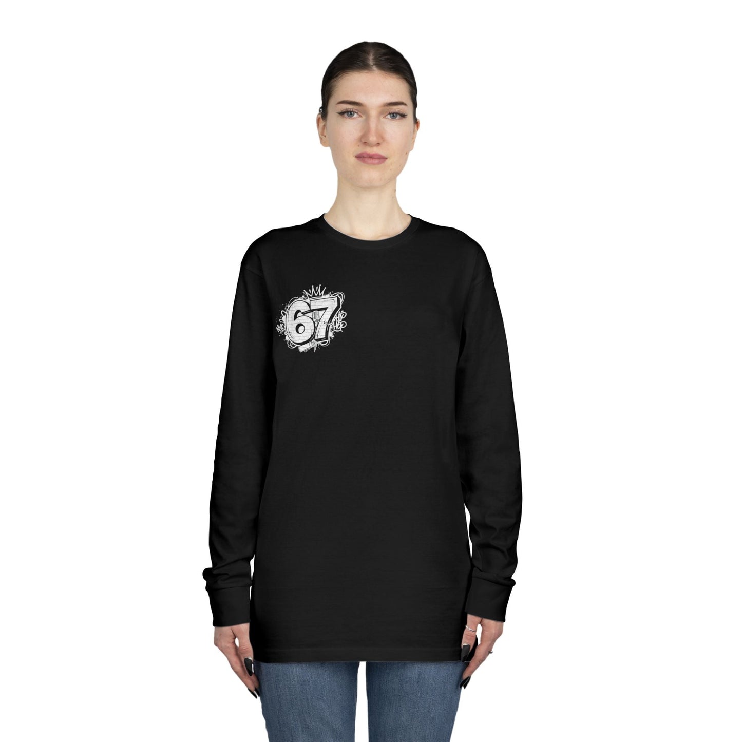 67 Logo Long Sleeve Tee — Retro Streetwear Black Crewneck