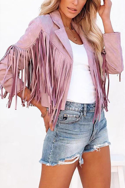 At Your Best Tassel Fringe Faux Suede Shacket - 7 Colors Purple