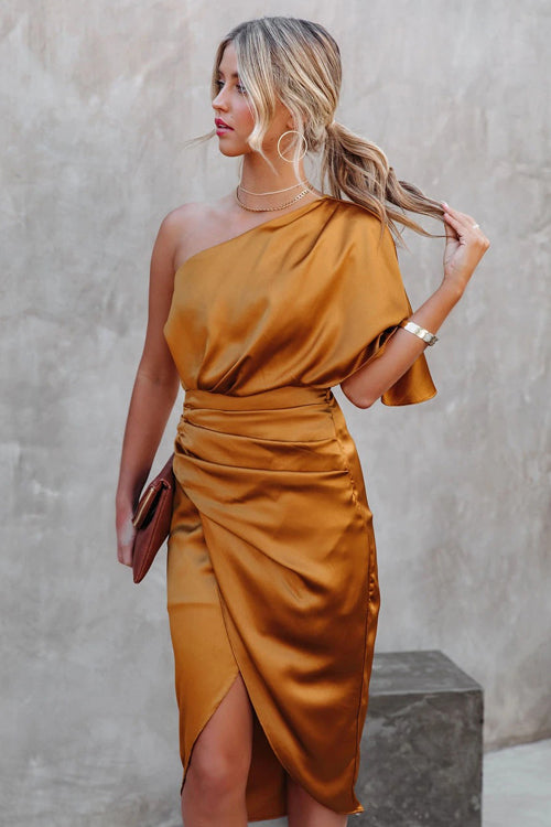 Out For The Day One Shoulder Midi Dress - 5 Colors Ginger
