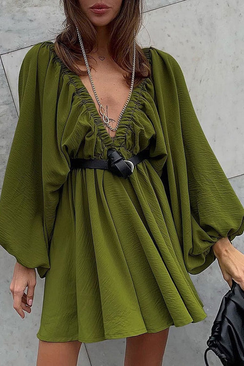 Feeling So Sweet V-neck Long Sleeve Mini Dress - 7 Colors Olive Green