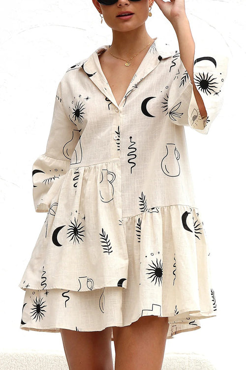 Open Your Heart Cotton Print A-Line Mini Dress - 5 Colors Cream&Black