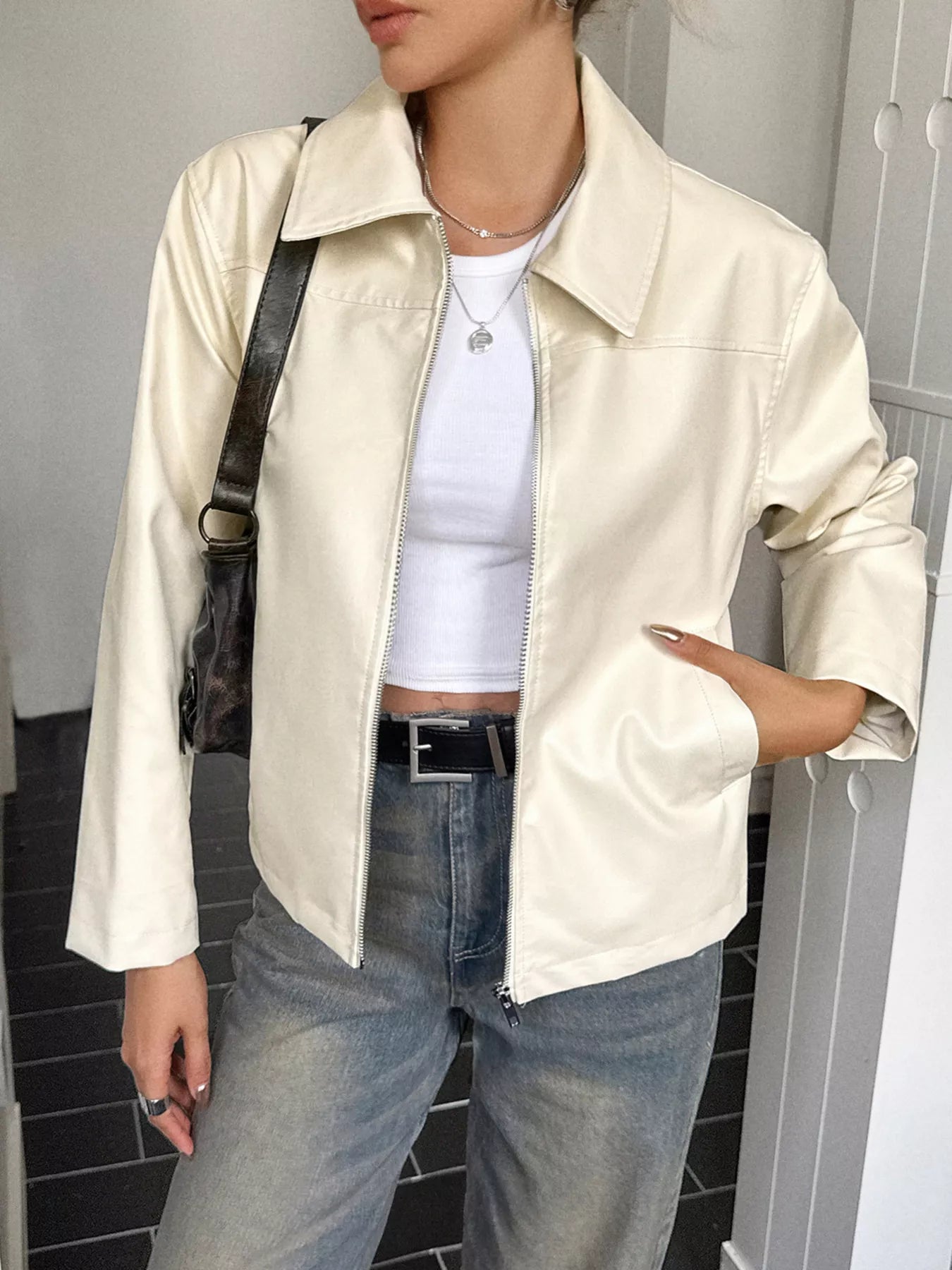 Zip Up Leather Jacket