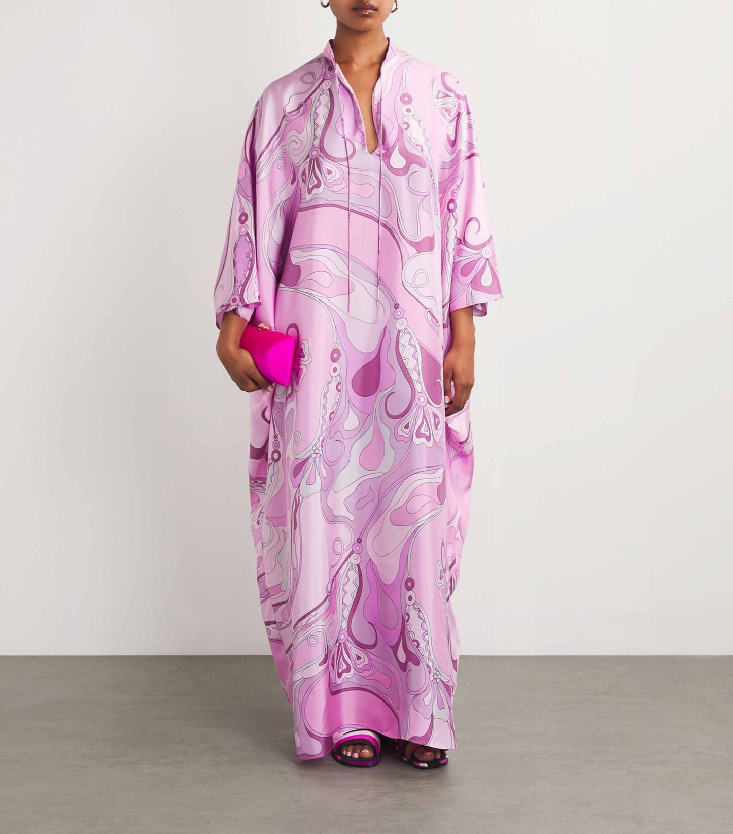Retro Glam Pink Swirl Print Kaftan Maxi Dress Purple
