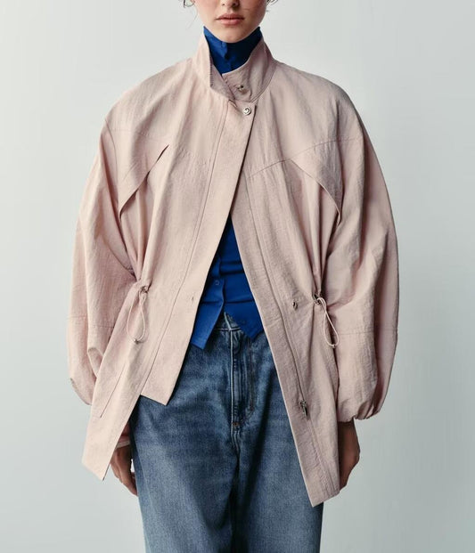 Women Clothing All Match Solid Color Stand up Collar Jacket