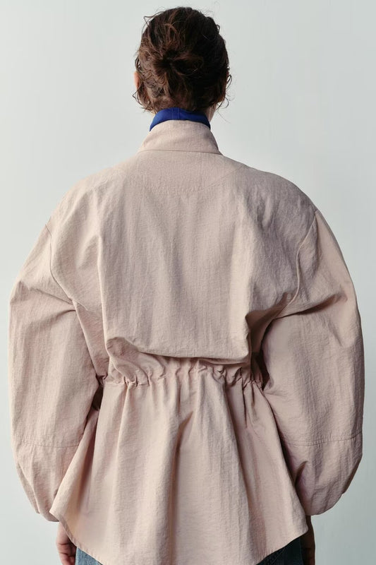 Women Clothing All Match Solid Color Stand up Collar Jacket