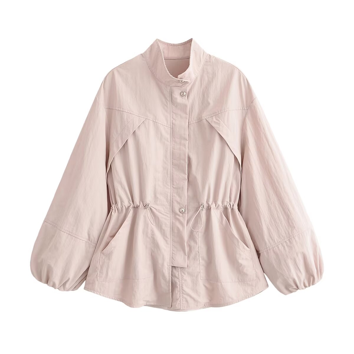 Women Clothing All Match Solid Color Stand up Collar Jacket