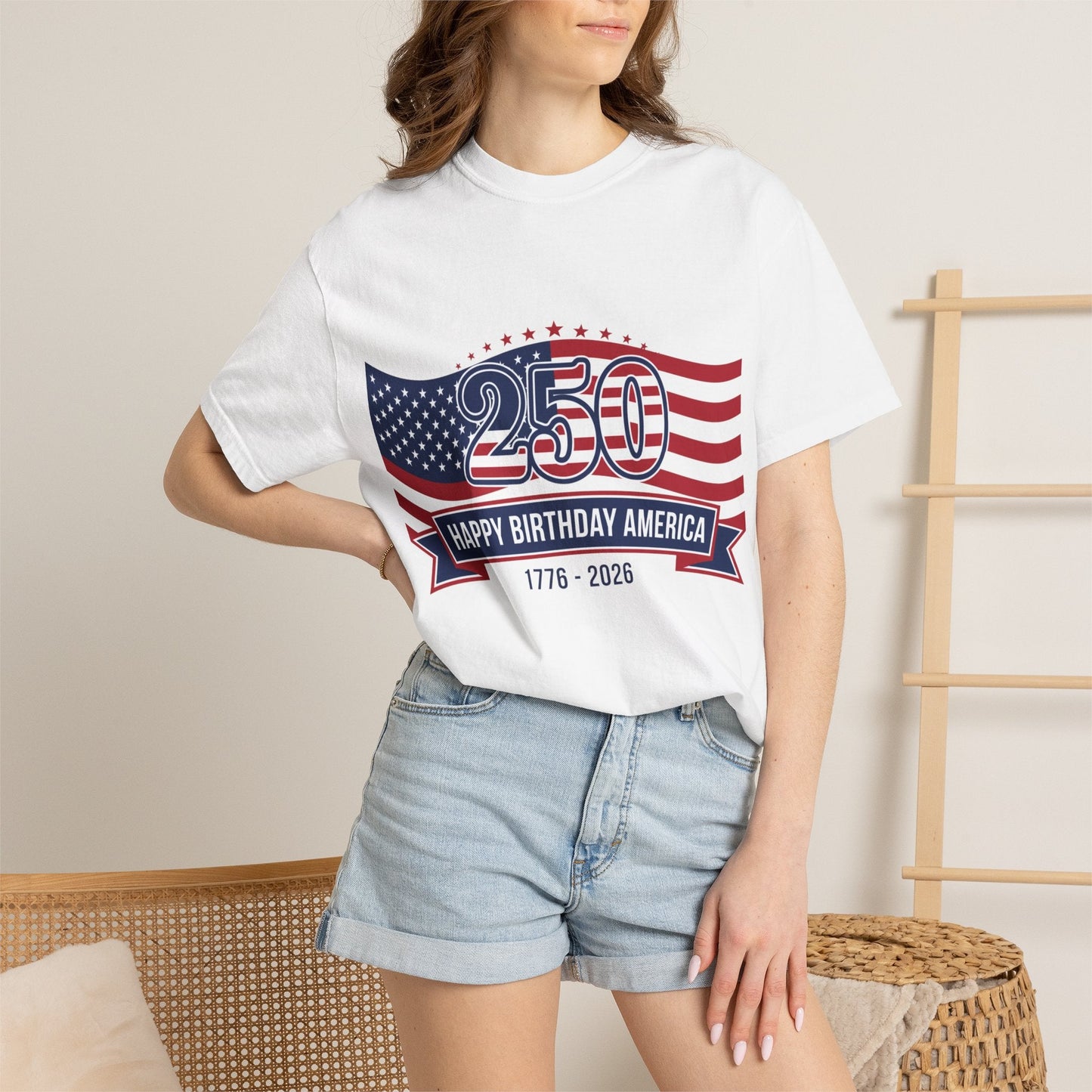 "250 Happy Birthday America 1776-2026" Patriotic 4th of July Tee