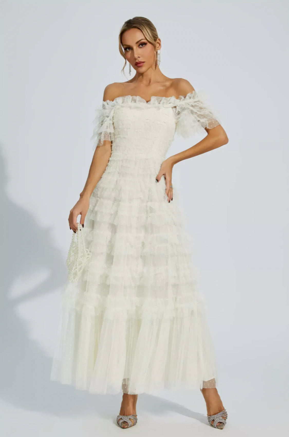 Kai off shoulder mesh maxi dress