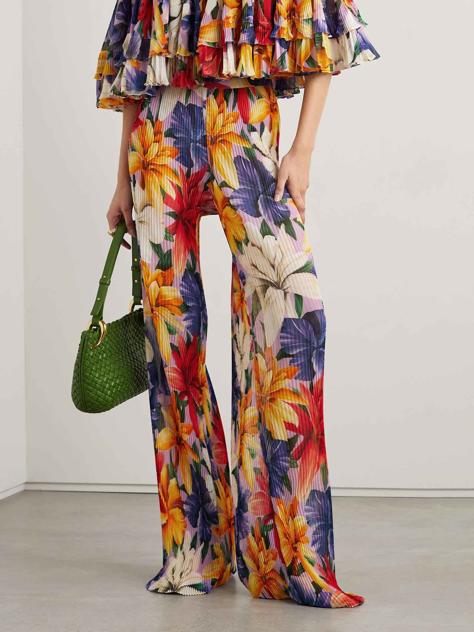 Elegant Floral Print Pin-pleated Straight Pants Multi