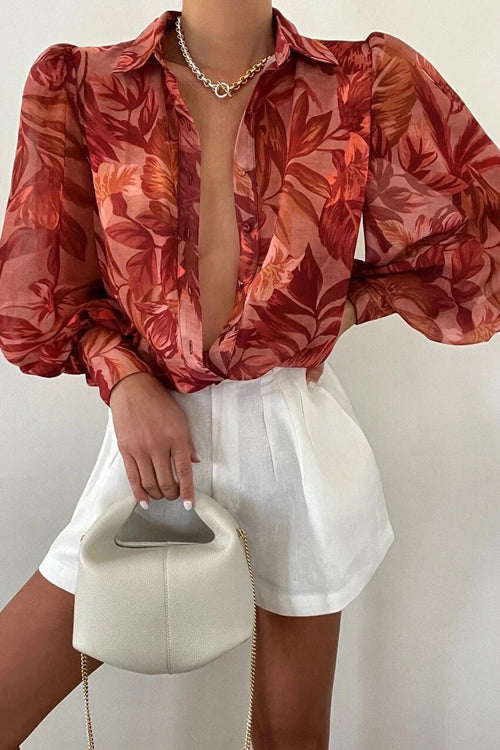 Sunny Side Of Life Floral Print Long Sleeve Top - 9 Colors Brick Red
