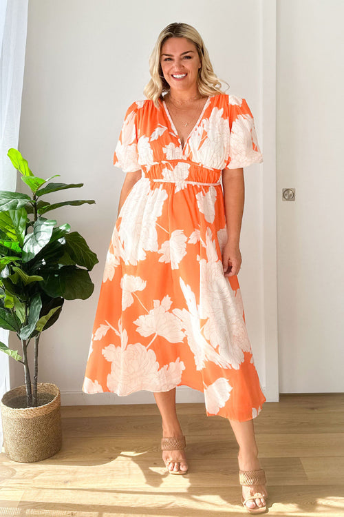 Real Love Print Puff Sleeve Maxi Dress - 6 Colors Orange