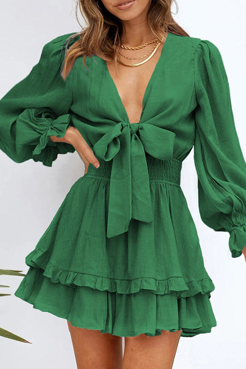 Express Yourself Ruffled Bowknot Mini Dress - 9 Colors Green
